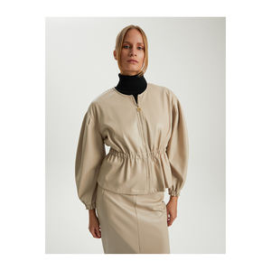 BGN Veste bomber en simili cuir à taille élastique pour femme W24J118 - Product Image 4