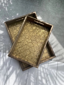 Bandeja de servicio de madera de mango con hoja de aluminio 12x8 pulgadas blanca para café, té, bebidas en la sala de estar o restaurante - Product Image 3