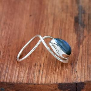 Natural Labradorite Teardrop Spiral Wrap <b>Ring</b> 925 Sterling <b>Silver</b> Handmade Bohemian Eco-friendly Christian <b>Chunky</b> Statement - Product Image 3