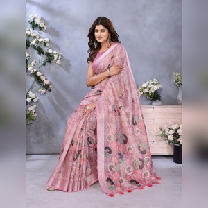 Sari ethnique rose poudré de luxe à motifs tissés GG-415, tissu scintillant, idéalement enveloppé, motifs ethniques - Product Image 2