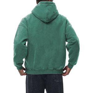 Green Drop Shoulder Vintage Acid Wash Hoodies Hombres Oversized Baggy 100% Cotton Blended Full Zipper Streetwear Hoodie - Product Image 3