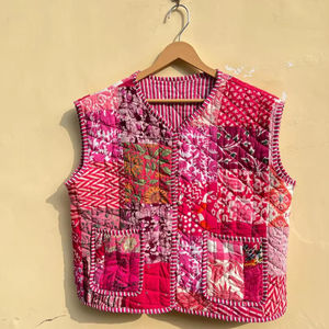 Gilet matelassé en coton, patchwork, coton indien, fait à la main, veste d'hiver, manteau, style bohème, veste courte, manteau matelassé Burfi unisexe - Product Image 1