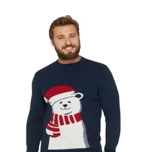 남자의 크루 넥 블루 컬러 자수 인쇄 통기성 퍼지 크리스마스 니트웨어 겨울 자카드 스웨터 겉옷 소년의 2024