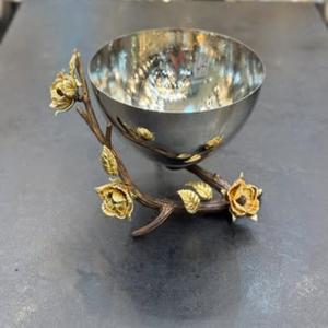 Bol de service de fête moderne de luxe en acier inoxydable avec un design de branche brune naturelle et une fleur dorée, écologique - Product Image 6