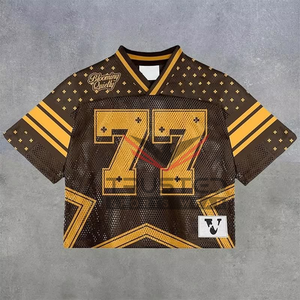 Camisetas de Fútbol Americano Cortas, Holgadas, Retro, de Malla Transpirable, Bordadas OEM, MOQ Bajo, Personalizadas, Estilo Cuadrado, Deportivas, Talla Grande, Unisex - Product Image 1