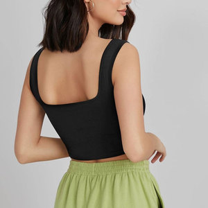 Women's High Street Style O-Neck Breathable Cotton/Bamboo Fabric Crop Top Racerback Sleeveless Tank Casual Sporty Customizable - Product Image 5
