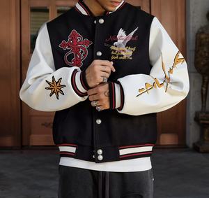 เสื้อแจ็คเก็ตเบสบอลหนังวาร์ซิตี้คุณภาพสูงสำหรับผู้ชาย สไตล์วินเทจ เสื้อผ้าฤดูหนาว พร้อมลายปักโลโก้ตัวอักษร - Product Image 2