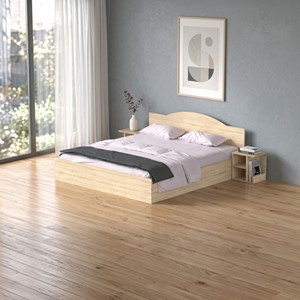 Lit superposé moderne 2241 King Size avec tête de lit cintrée en bois et 2 tables de chevet intégrées – Mobilier de chambre parentale - Product Image 1