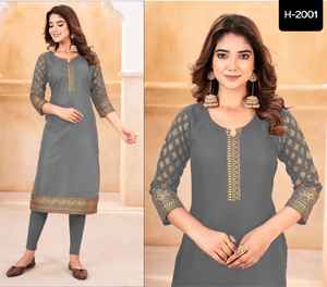 Coton ethnique indien Wera Rubi avec imprimé en aluminium avec beau motif Kurtis à manches longues pour un ensemble Kurtis décontracté et festif - Product Image 2
