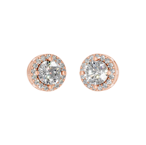 Boucles d'oreilles clous halo en or massif 14 carats avec diamant taille brillant, tendance, certifiées IGI, bijoux de créateur élégants, fournisseur en gros pour femmes - Product Image 1