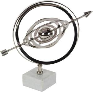 Silver Aluminum Armillary Decorative Globe with <b>White</b> Marble Base <b>Modern</b> Home Decor <b>Desk</b> Table Accent Sphere Sculpture Polished - Product Image 1