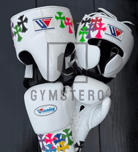 Ensemble de boxe bleu personnalisable de haute qualité en cuir de vache véritable avec fermeture à lacets, gants d'arts martiaux à doigts complets - Product Image 3