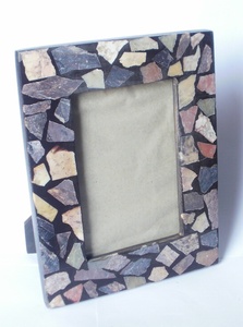 Cadre photo rectangulaire en résine, élégant fait à la main, incrustation d'os bleu blanc, ameublement vintage, décorations de table - Product Image 3