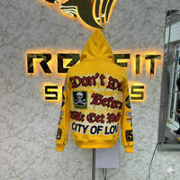 Sweat à capuche zippé jaune printemps de qualité supérieure à prix abordable, veste à strass, effet délavé vintage, 100 % coton molletonné pour homme
