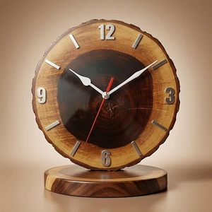 Reloj de Pared Electrónico Silencioso de Madera Maciza con Borde Natural, Hecho a Mano, Control por Aplicación Móvil, para Sala de Estar, Oficina en Casa, Camping - Product Image 3