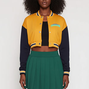 Chaqueta Universitaria de Béisbol con Bloques de Color y Hombros Caídos, Nueva Llegada 2026, Logotipo Bordado en Chenilla Personalizado, Piel de Oveja para Mujer - Product Image 4