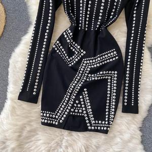 <span class=keywords><strong>Robe</strong></span> moulante courte à col montant et manches longues pour femme, vêtement de style coréen, Streetwear, collection automne - Product Image 6