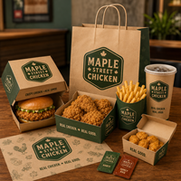 Ensemble d'emballages personnalisés pour poulet frit AT PACK avec sacs en papier, boîtes à poulet, boîtes à hamburgers, boîtes à frites et gobelets à boissons