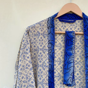 Kimono de baño de algodón hecho a mano vintage en gasa manga larga con cuello en V transpirable verano elegante - Product Image 1