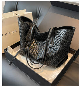 Title: Stylish Woven <b>Tote</b> <b>Bags</b> Set in Neutral Tones Perfect for Everyday Use and Fashionable Outings - Product Image 1