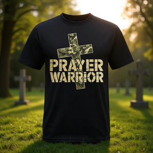 T-shirt da donna con croce mimetica da guerriero e scritta 'Faith in God and Jesus', abbigliamento promozionale cristiano - Product Image 3