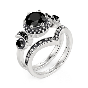Ensemble de bagues Jeulia Dark Moon and Star Aged pour mariage - Product Image 4