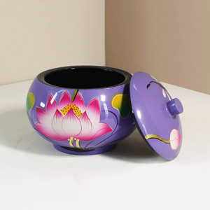 Pots en laque à couvercle peints à la main meilleur prix discount beau pot laqué violet avec couvercle - Product Image 4