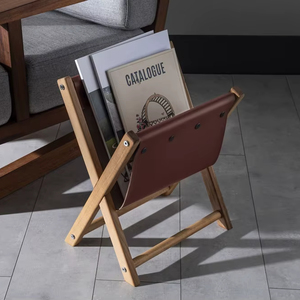 Organizador de Revistas y Periódicos de Madera y Cuero para el Suelo, Decoración para Sala de Estar/Oficina en Casa, Soporte de Pie - Product Image 1