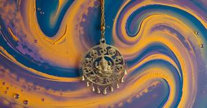 Golden Brass Om Ganesha Wall Hanging Idol with Small Bells Vertical Pattern <b>Mandir</b> Wall Decor for Door for Diwali Gift - Product Image 4