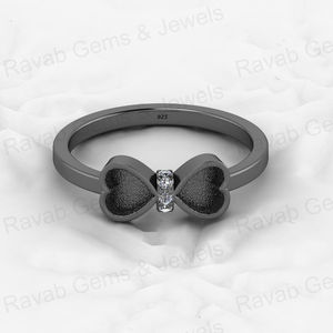 Bague Coquette en Argent Sterling 925 Plaqué Or 14 carats avec Monture Semi-Prête en Forme de Cœur 4mm et Nœud, Ornée de Zircons – Ravab Gems Jewels - Product Image 2