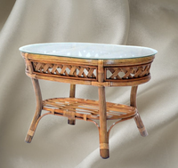 Table basse moderne en rotin fait main avec plateau en verre trempé, meubles de salon tropicaux pour la maison