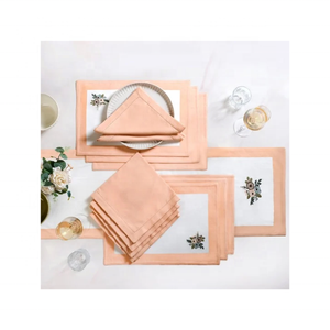 Luxury Pastel Peach Colour Floral Dining Experience with 100% Cotton GOTS Certified Embroidered 14 x 18 Inch 240g <b>Placemats</b> - Product Image 1
