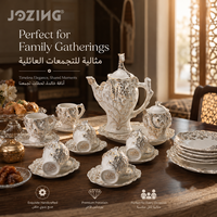 Service à thé en porcelaine et céramique JOZING de luxe avec garniture dorée et cristaux, tasses, soucoupes, pot Dallah, liquidation de stock, directement de l'usine, mariage arabe