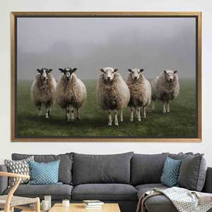 Sheep Print: Elegant Farmhouse <b>Black</b> Framed Canvas Artwork,<b>GOLD</b> FRAMED CANVAS - Product Image 1
