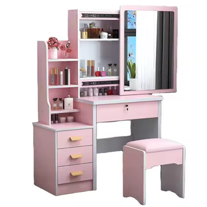 Mesa de Maquillaje Moderna y Sencilla con Espejo Deslizante, Armario Integrado, Mesa de Maquillaje para Dormitorio Pequeño, Estilo Panel de Madera, Negro Teca, Acero Inoxidable - Product Image 5