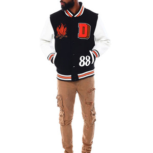 Veste universitaire de rue haute personnalisée pour hommes, manches en cuir bicolore, veste Streetwear en chenille, veste universitaire Letterman, 2025 - Product Image 3