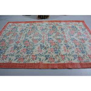 Tapis Turc Vintage Beige Rouge 5.9 X 9.3ft Grande Surface Laine Patchwork Design pour Couloir Chambre Latex pour Salon Chevet - Product Image 3