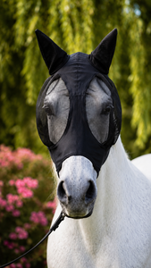 Masque anti-mouches pour chevaux, en maille respirante, avec protection des oreilles et anti-UV, pour l'entraînement en extérieur - Product Image 2