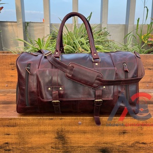 La mejor bolsa de viaje de fin de semana de cuero genuino de grano completo grande para hombres, zapatos de fin de semana de piel de vaca Vintage, bolsas de viaje para la noche - Product Image 1