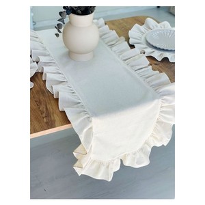 Chemin de table blanc élégant 40x150cm à volants, style Shabby Chic, décoration de ferme, en coton tissé à la main, style rustique pour mariages et fêtes - Product Image 6
