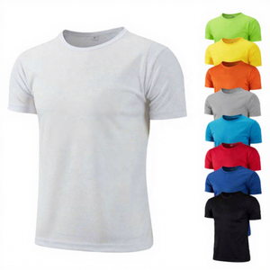 T-shirt à manches courtes pour homme, uni, couleur unie, col rond, coupe classique, décontracté, en coton tricoté respirant, blanc et multicolores - Product Image 1