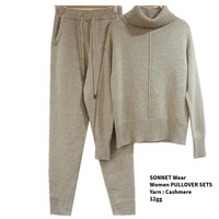 Ensembles de survêtements 2 pièces pour femmes en cachemire tricoté épais et chaud, pulls à col roulé amples et pantalons à jambes larges