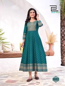 Designer Feuille D'impression Anarkali Style 14KG Rayon Kurtis Indien Ethnique Casual Daily Wear pour les Femmes Plus Tailles Disponibles - Product Image 5