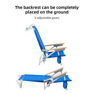 เก้าอี้ชายหาดพับได้ปรับเอนได้ 5 ระดับ HOMFUL พร้อมที่วางแขนไม้และหลังคาบังแดดป้องกันรังสียูวี - Product Image 5