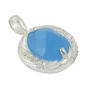 Pendentif en argent sterling 925 avec chalcédoine, bijoux en pierre précieuse bleue rhodiée, avec boîte géométrique, or blanc chrétien, diamant - Product Image 3