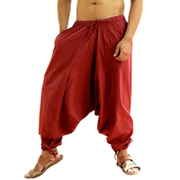 Pantalon Harem Noir pour Homme Coupe Ample Taille à Cordon en Coton Décontracté d'Été avec Poches