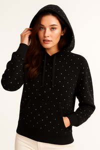 Latest Autumn ODM Lined Casual Knitted <b>Rhinestone</b> Zip-Up Hoodie with Front Logo 260g <b>Fabric</b> Weight High Quality Women's Cotton - Product Image 6