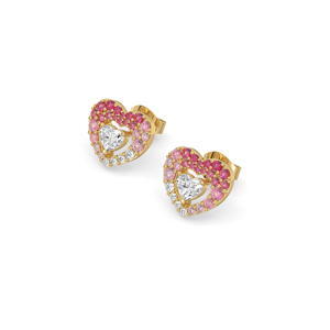 Heart Cut Diamond <b>Stud</b> Earrings 18K Gold Plated Pink Gemstone Romantic Women's Jewelry Engagement Style - Product Image 3