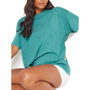 Camiseta de Verano Ecológica con Lavado Ácido para Mujer, Venta al Por Mayor, Logotipo Personalizado OEM, Talla Grande, Corte Ajustado, Poliéster/Algodón, Manga Corta - Product Image 3