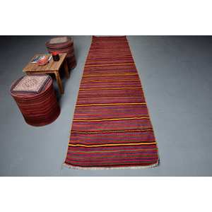 Tapis Ethnique en Laine Style Boho Tapis à Rayures Rouges et Vertes pour Décorations de Salon 2,9X10,9 pieds Taille Latex Soutenu - Product Image 2